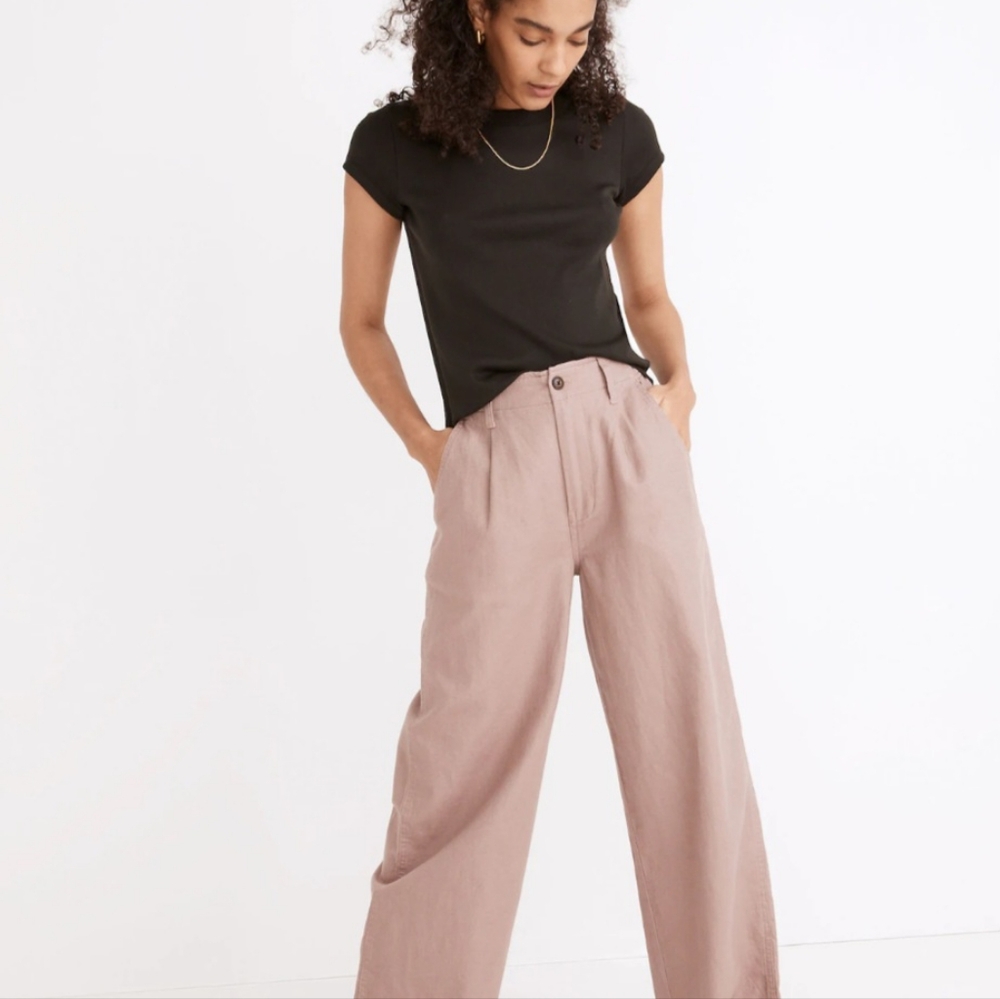 NWOT Madewell Cotton-Linen Pleated Wide -Leg Pants. Size 8